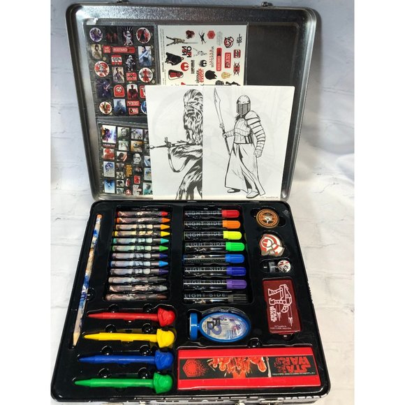 Star Wars Art Set Tin Case with Pens Stamps Stickers Crayons and more - Picture 2 of 6